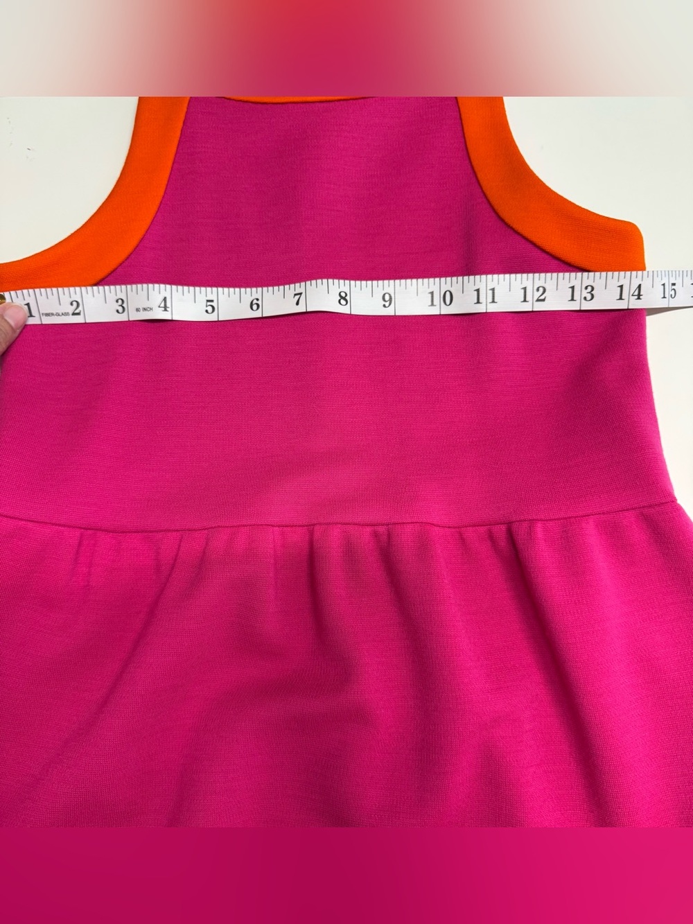 LISA PERRY Fuchsia Orange Trim Mod Heavy Knit Tank Dress With Pockets Sz 2 - Picture 7 of 8